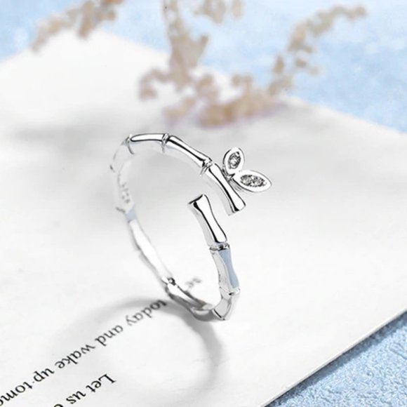 Sterling Silver Diamond Butterfly Adjustable Ring - Picture 3 of 8